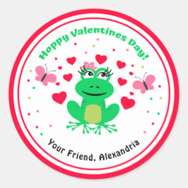 Red Kids Frog Hoppy Valentines day Runt Klistermärke