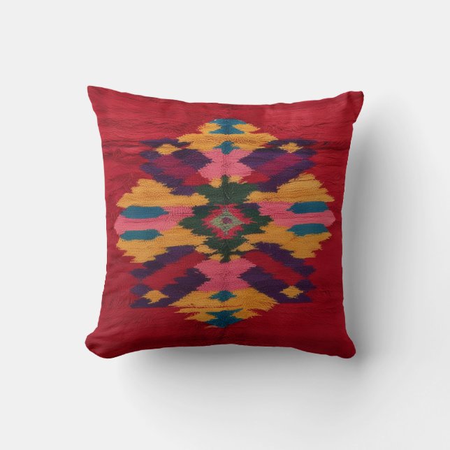 Red Kilim Matta Pillow: A Rik Blend of History Kudde (Framsida)