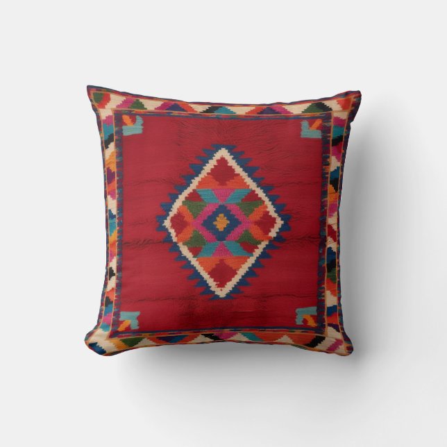 Red Kilim Matta Pillows: Fet, Unique och Timless Kudde (Framsida)