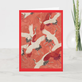 Red Kimono Flies Cranes Anpassade Guld Tack Kort