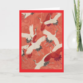 Red Kimono Flies Cranes Anpassade Guld Tack Kort