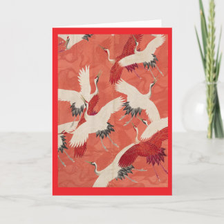 Red Kimono Flies Cranes Anpassade Guld Tack Kort