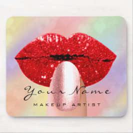 Red Kiss Läppar Holograph Rainbow Nagel Makeup Musmatta