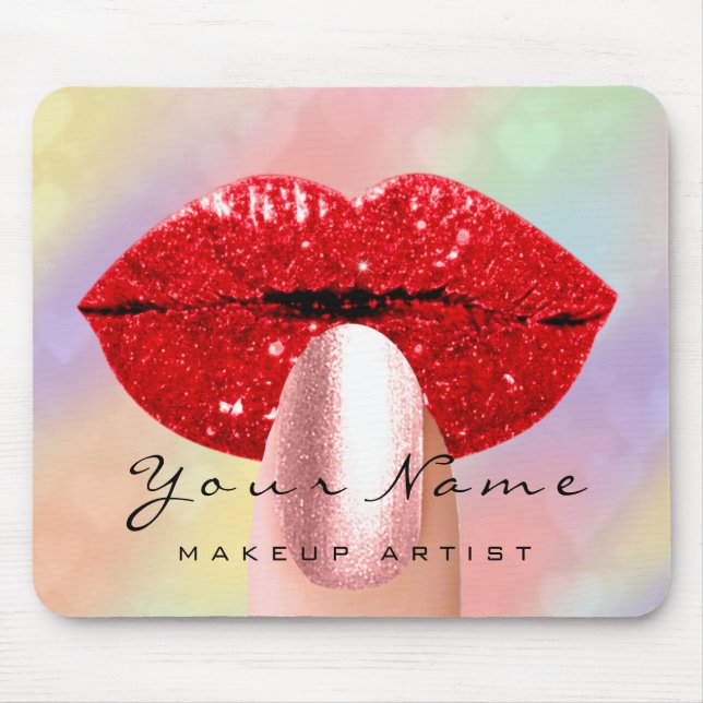 Red Kiss Läppar Holograph Rainbow Nagel Makeup Musmatta (Framsidan)
