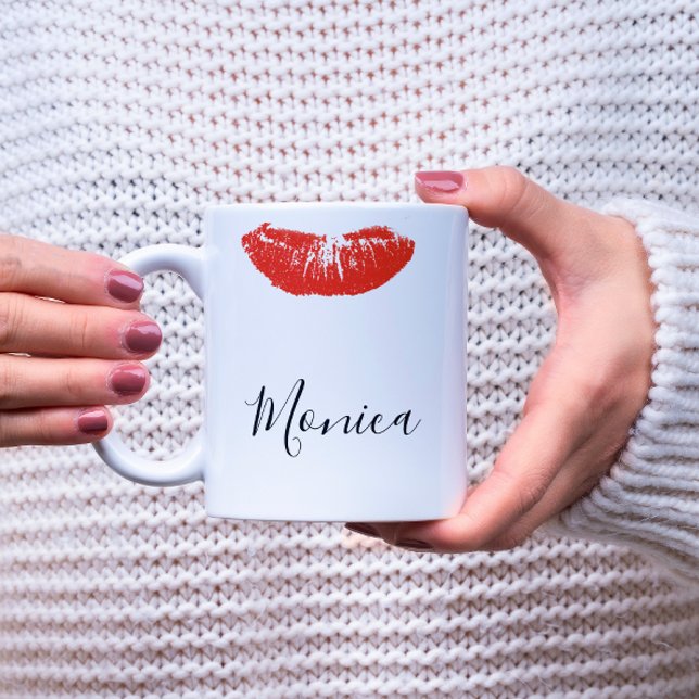 Red Kiss Läppar Lipstick Personlig mugg (Skapare uppladdad)