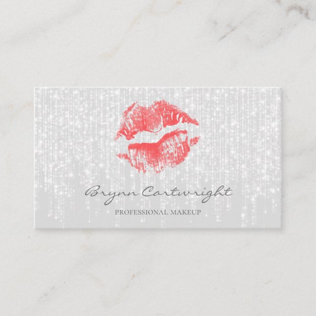 Red Kiss Läppar med Subtle Twinkle Ljus Makeup Visitkort (Framsida)