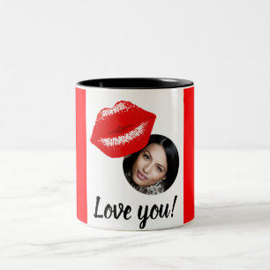 Red Kiss Tack Personlig Valentines day Två-Tonad Mugg