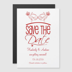 Red Kissing Birds Magnetic Save Date Magnetisk Inbjudningskort