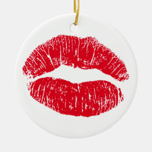 Red Kissing Läppar Julgransprydnad Keramik