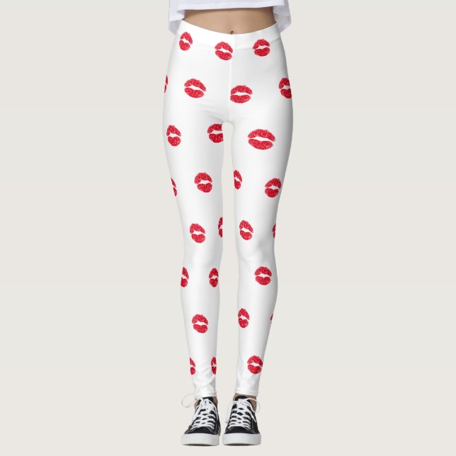 Red Kissing Läppar Leggings (Framsida)