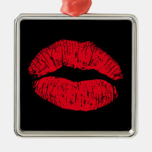 Red Kissing Läppar på Black Julgransprydnad Metall
