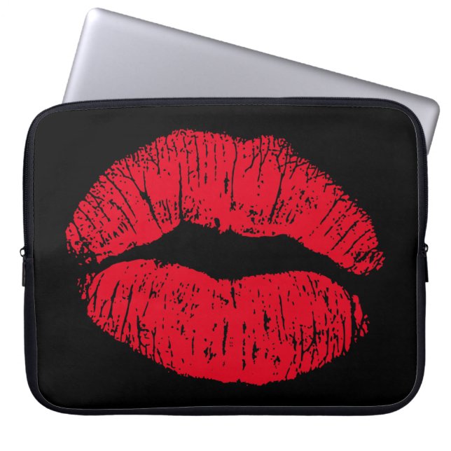 Red Kissing Läppar på Black Laptop Fodral (Framsidan)