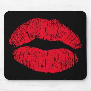 Red Kissing Läppar på Black Musmatta