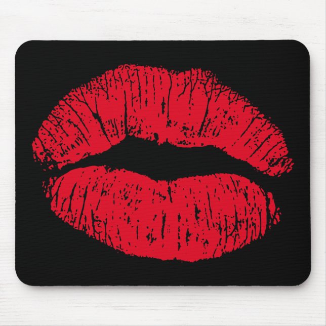 Red Kissing Läppar på Black Musmatta (Framsidan)