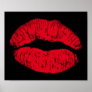 Red Kissing Läppar på Black Poster