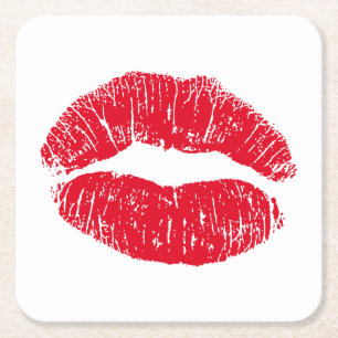 Red Kissing Läppar Underlägg Papper Kvadrat