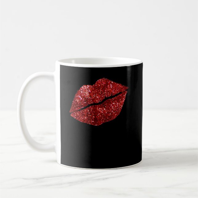 Red Kissing Lipstick Glitter, Läppar Kiss Red Läpp Kaffemugg (Vänster)