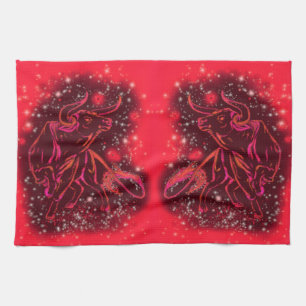 Red Kitchen Towel Bulls som går på Starry Natt Kökshandduk