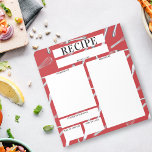 Red Kitchen Utensils Blank Lakan Culinary Recipe Anteckningsblock<br><div class="desc">Ett unikt och användbart anteckningsblock för kulinariska recept. Utformningen består av köksredskap mönster i silver på en röd bakgrund med tomma utrymmen där du kan skriva ner alla viktiga data för att förbereda ett recept. Texten är helt och hållet anpassade.</div>