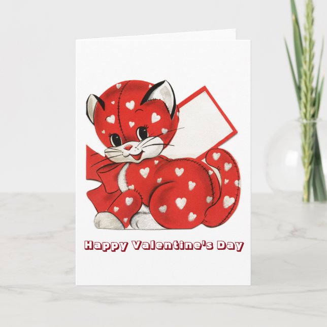 Red Kitten Valentine Greeting Card Helgkort (Framsida)