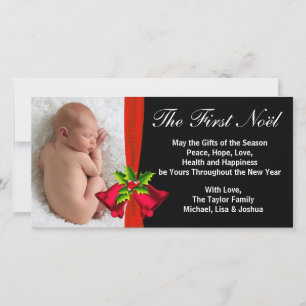 Red Klockor Baby - första julfotoportet Julkort