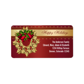 Red Klockor Guld Holly Red Jul Adressetiketters Adressetikett
