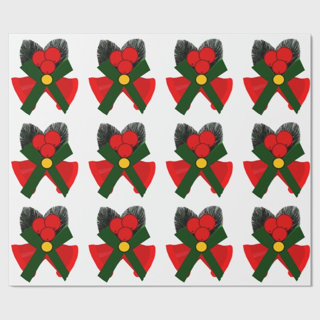 Red Klockor och Holly Wrapping Papper Presentpapper (Platt)
