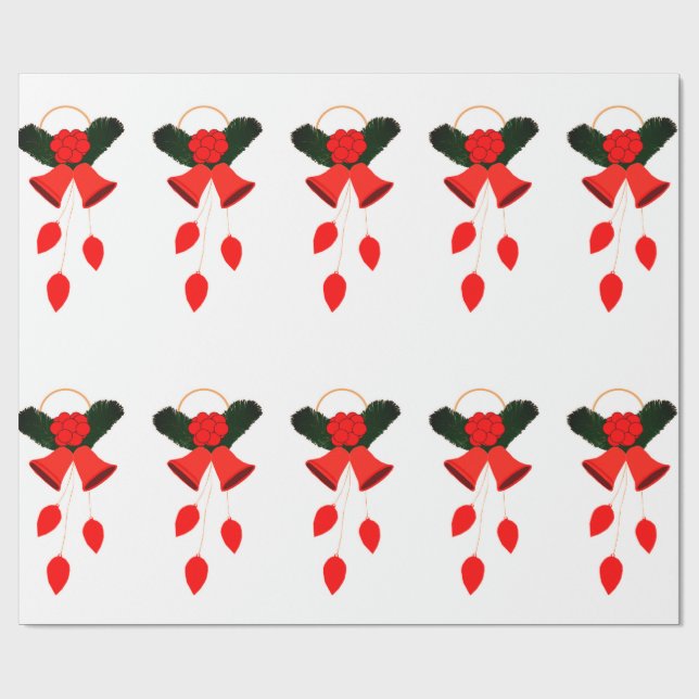 Red Klockor och Holly Wrapping Papper Presentpapper (Platt)