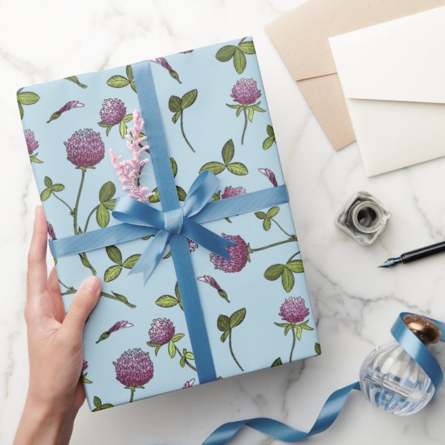 Red Klöver Blue Baby Shower Wrapping Papper Presentpapper (Gifting)