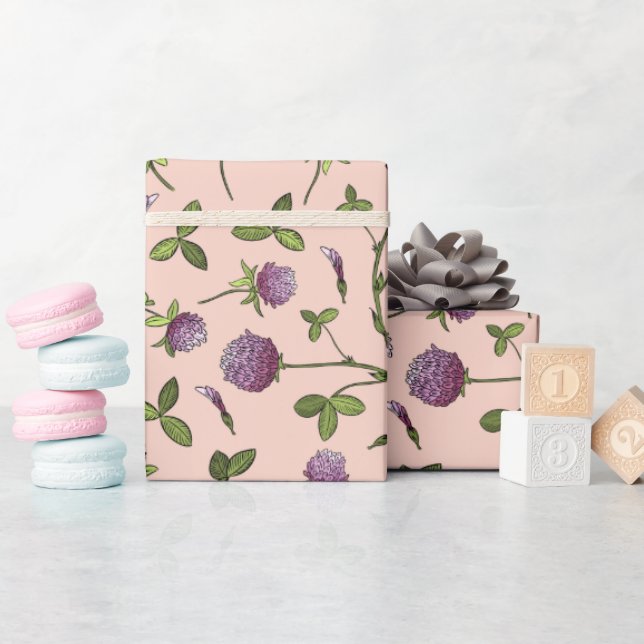 Red Klöver Rosa Baby Shower Wrapping Papper Presentpapper (Baby Shower)