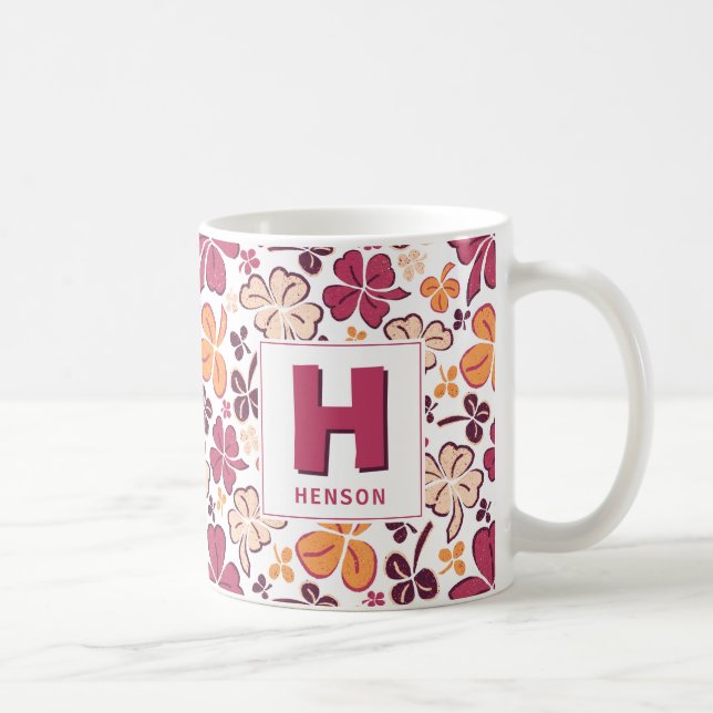 Red Klöver Shamrock Monogrammed St. Patrick's Day Kaffemugg (Höger)
