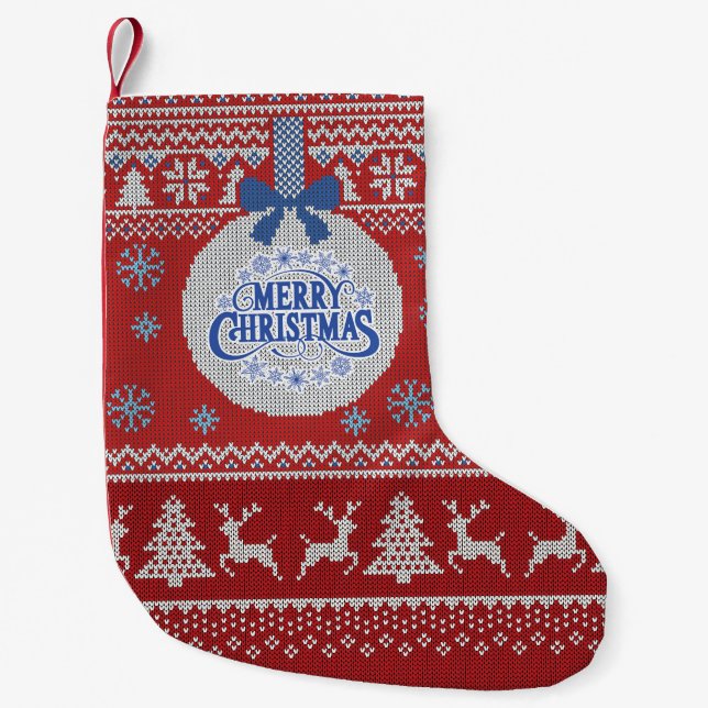 Red Knit Merry Christmas Stocking Liten Julstrumpa (Framsidan)