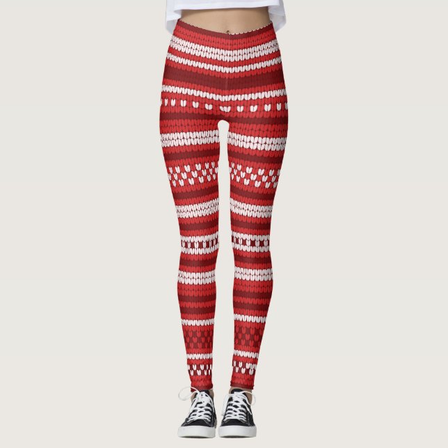 Red Knitten Fair-isle Sweater Sticka look Helgdag Leggings (Framsida)