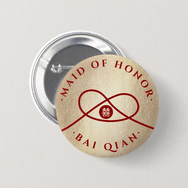 Red Knot Dubbla Happity Team Bride Chic Bröllop Knapp (Framsida & baksida)