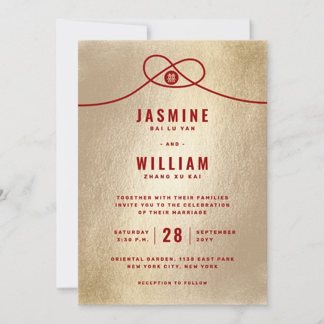 Red Knot Union Dubbla Happity China Bröllop Inbjudningar (Framsida)