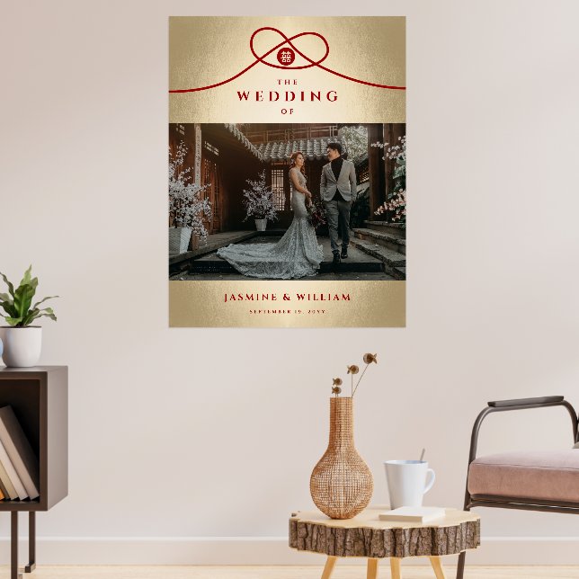 Red Knot Union Dubbla Happity China Bröllop Poster (Vardagsrum 3)