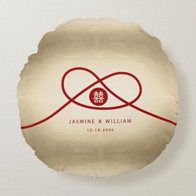 Red Knot Union Dubbla Happity China Bröllop Rund Kudde (Framsidan)