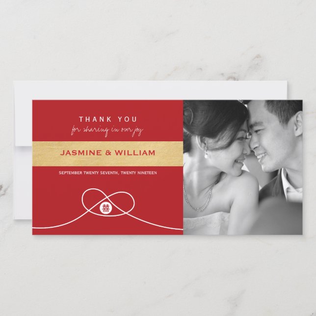 Red Knot Union Dubbla Happity China Bröllop Tack Kort (Framsida)