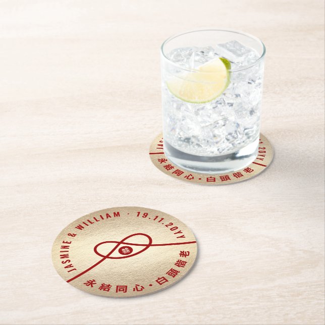 Red Knot Union Dubbla Happity China Bröllop Underlägg Papper Rund (Insitu)