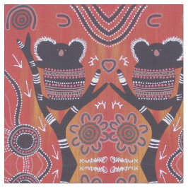 Red Koala Aboriginal Art Fabric Tyg