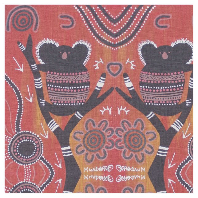 Red Koala Aboriginal Art Fabric Tyg (Närbild)