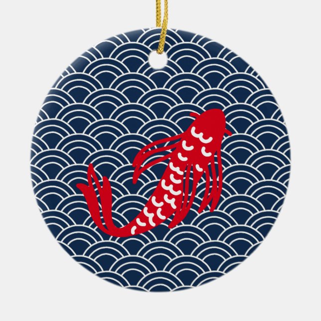 Red Koi Fish Julgransprydnad Keramik (Framsidan)
