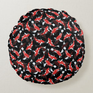 Red Koi Fish Mönster Rund Kudde