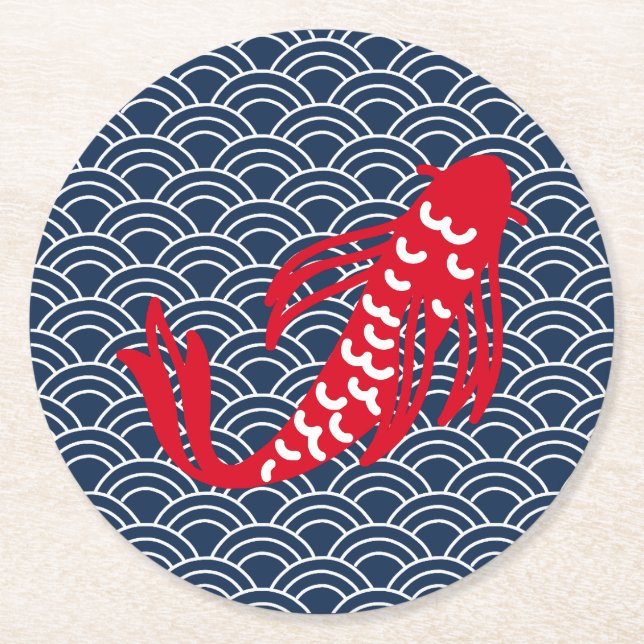 Red Koi Fish Underlägg Papper Rund (Framsidan)