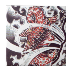 Red Koi Tattoo Design Kakelplatta