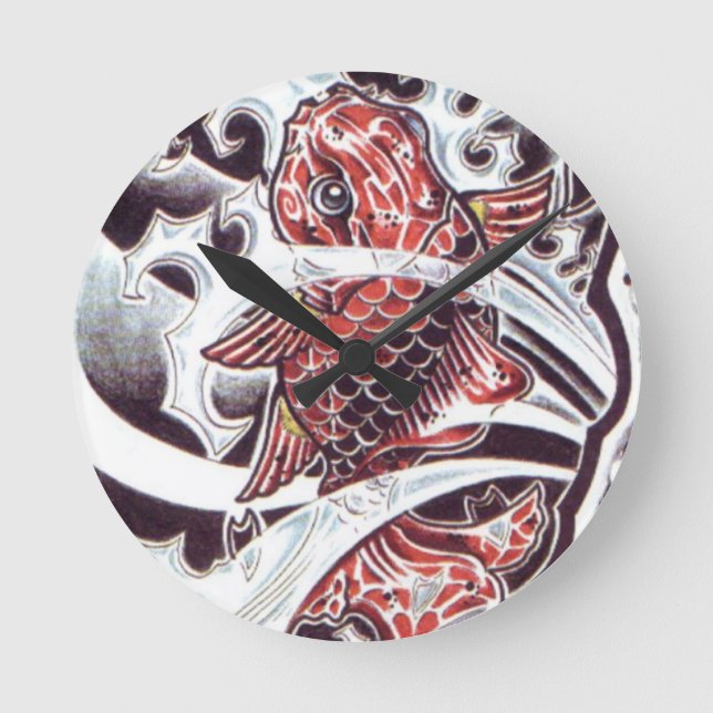 Red Koi Tattoo Design Rund Klocka (Framsida)