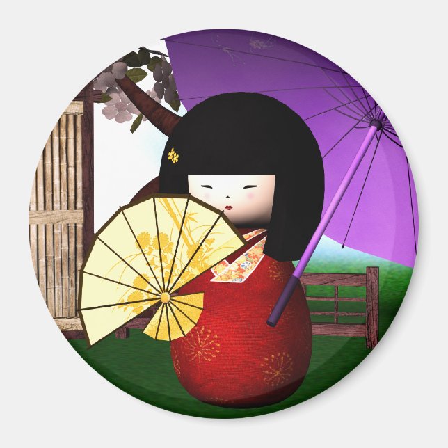 Red Kokeshi Doll Art Magnet (Framsidan)