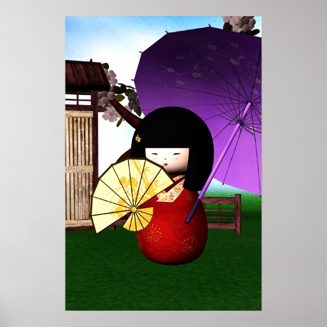 Red Kokeshi Doll Art Poster (Framsidan)