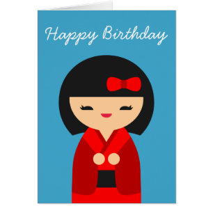 Red Kokeshi Japanska dockor Hälsningskort