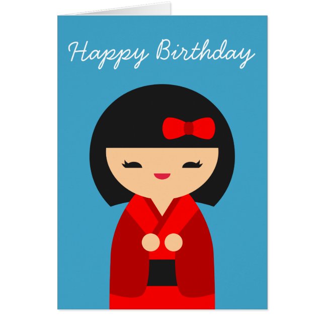 Red Kokeshi Japanska dockor Hälsningskort (Framsidan)